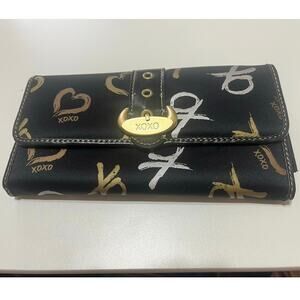 XOXO Y2K Black Satin Heart Wallet - 2000s Bimbocore McBling Accessory